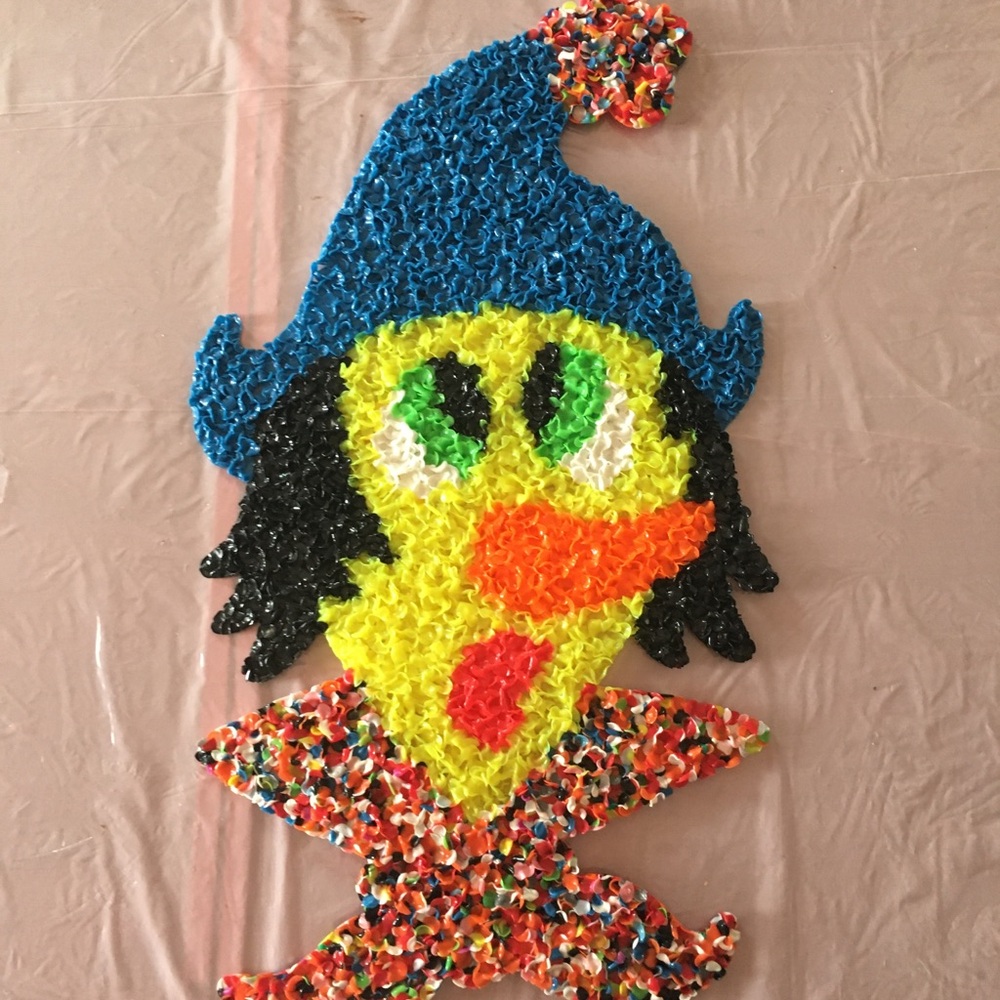 🍁 Vintage Scarecrow Melted Plastic Popcorn Decoration Halloween Fall 1970s 🍁